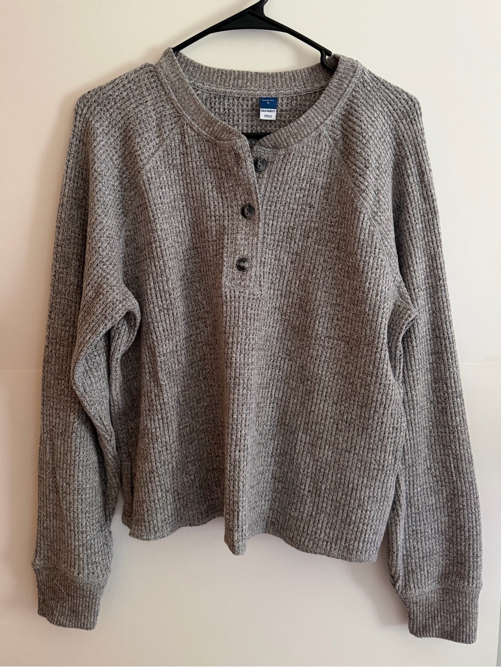Old Navy Gray Waffle-Knit Henley Sweater